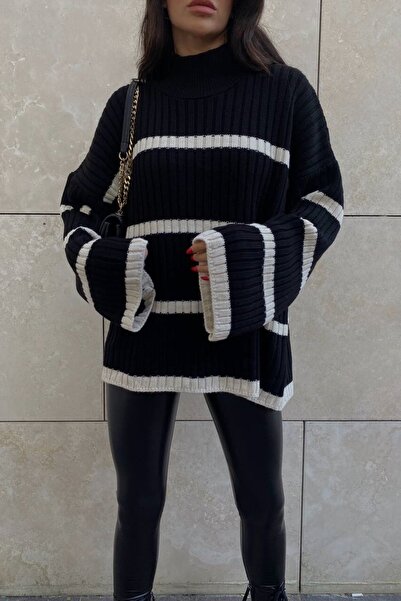 Eka Γυναικείο πουλόβερ μαύρο ριγέ 0999-22088