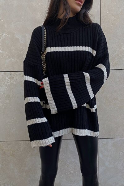 Eka Γυναικείο πουλόβερ μαύρο ριγέ 0999-22088