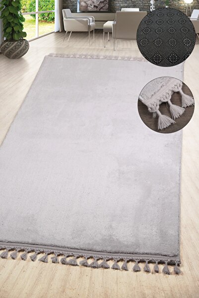 Bonny Home Relax Gray - Non-Slip, Washable Plush Hallway Room Carpet with Pompom