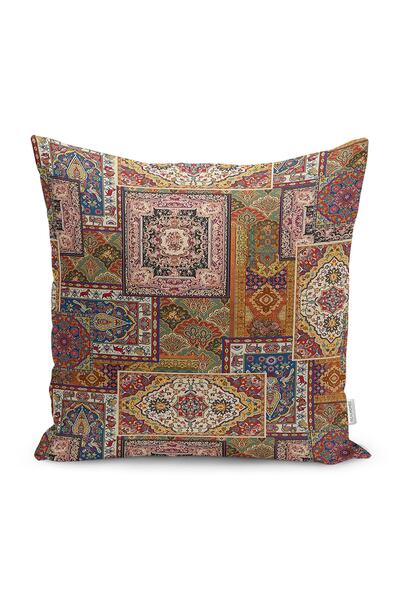 Realhomes Otantik Temalı Geleneksel Motifli Patchwork Desenli Dijital Baskılı Yastık Kırlent Kılıfı