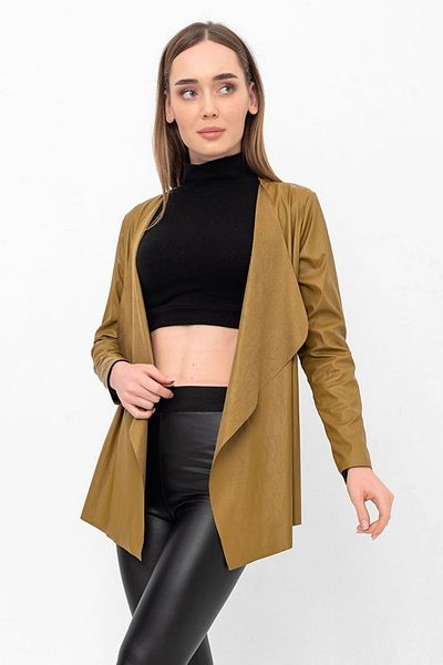 Laranor Cardigan asimetric din piele cu guler șal muștar