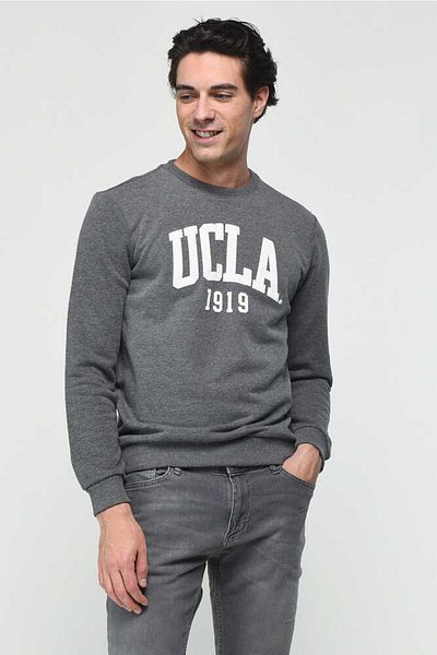 UCLA Hanorac pentru bărbați cu imprimeu cu decolteu în formă de ciclism, gri închis, Baldwin