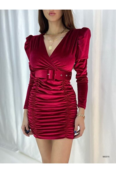 Mekafashion Λούσι Κερμερ Μίνι Βελούδινο Φόρεμα με Λεπτομέρεια Ζώνης 582015