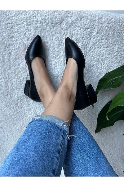 Gamze Shoes Pantofi cu toc balerină din piele neagră