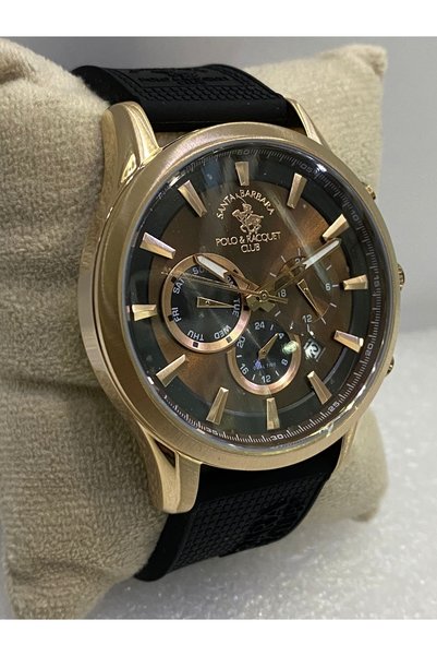 Santa Barbara Polo & Racquet Club Santa Barbara Polo Rose Gold Kasa Kahverengi Kadran Siyah Silikon Kordon 45 Mm 5 Atm Erkek Kol Saati