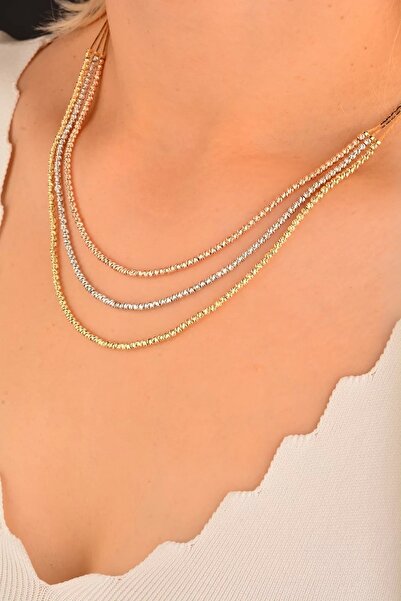 Cebeci 14 Ayar Üçlü Dorikalı Altın Kolye