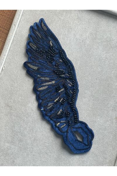 Gönülden Tasarım 23x8cm Broderie Mărgele Brodate Catifea în relief Aripă de înger unică Applique Patch Rama