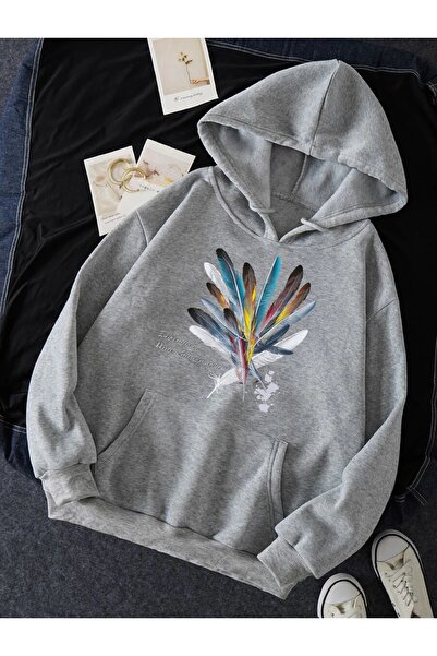 Deocept Hanorac oversize cu imprimeu cu pene unisex