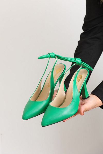 en7 Stiletto elegant pentru femei, alb, verde, cu detaliu de fundă pe spate 4700