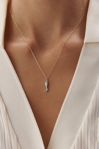 YAVUZ KUYUMCULUK 14 Ayar Altın Mineli Balık Kolye