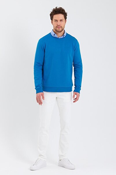 ENQUE Мъжки зимен син суитшърт с дълъг ръкав и кръгло деколте