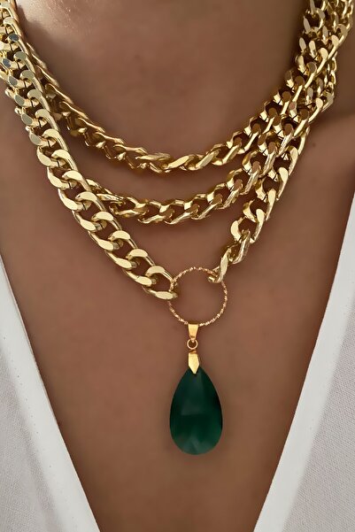 Liveyn Design ثلاثة صف قلادة حجر الكريستال