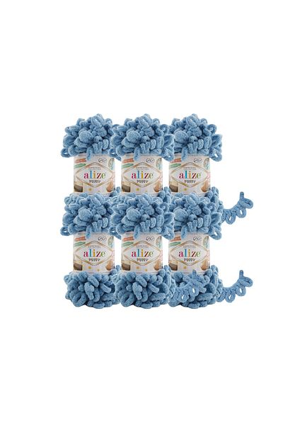 Alize Puffy 6 bucăți tricot albastru mediu - tricotat manual, cod de culoare a firei: 280