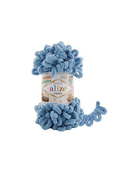 Alize Puffy 6 bucăți tricot albastru mediu - tricotat manual, cod de culoare a firei: 280