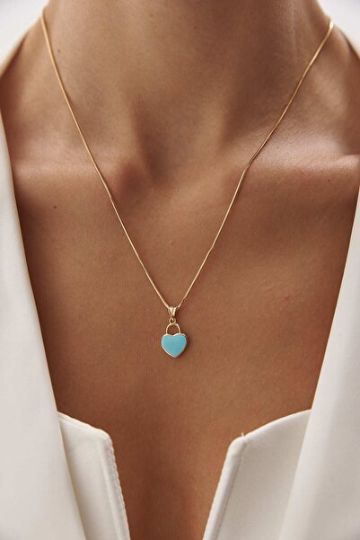 YAVUZ KUYUMCULUK 14 Ayar Altın Yuvarlak Balık Sırtı Mavi Kalp Kolye