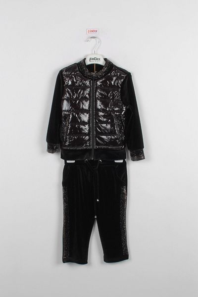 incity Girl's Black Velvet Tracksuit Set
