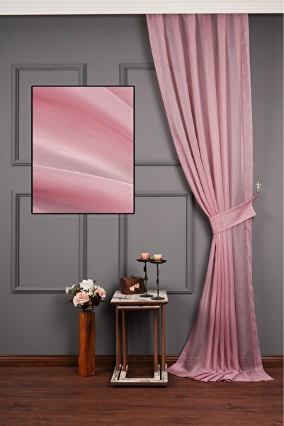 perdealemi Pembe Renk Tül Fon Perde 100 X 250cm 1/3 Sık Pile