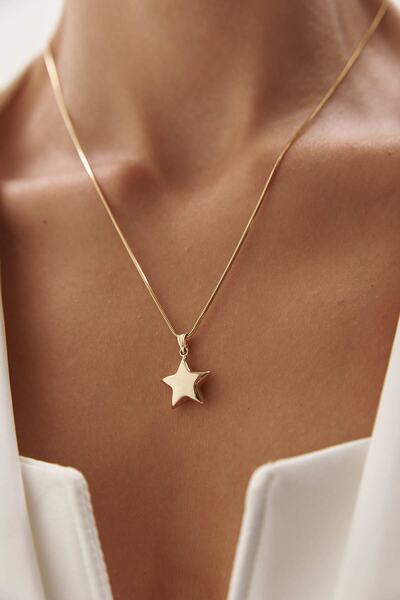 YAVUZ KUYUMCULUK 14 Ayar Altın Yuvarlak Balık Sırtı Yıldız Kolye