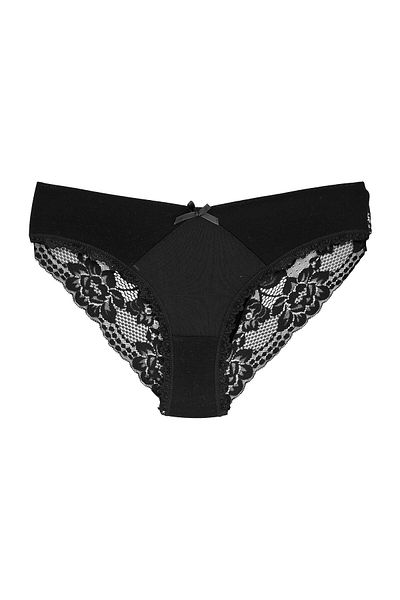 Zena Tulle din bumbac negru pe față și detaliu din dantelă pe spate Chiloți damă cu slip pentru femei