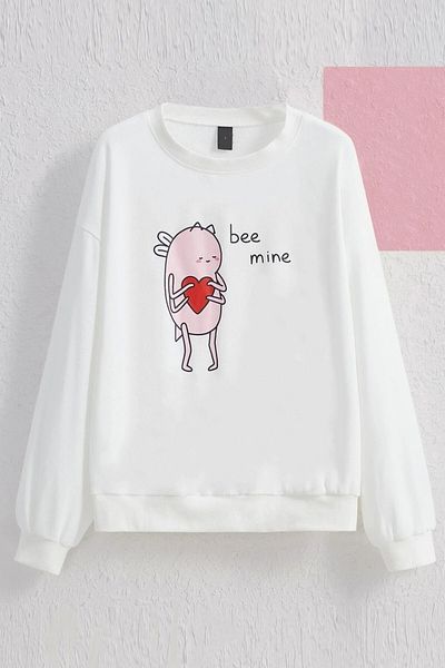 MODAGEN Unisex Ecru Combed Cotton Bee Mine Oversize Sweatshirt