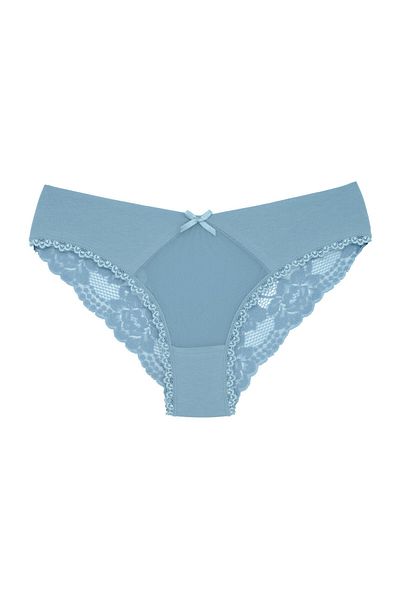 Zena Tulle de bumbac albastru pe față și detaliu din dantelă pe spate Chiloți damă cu slip pentru femei
