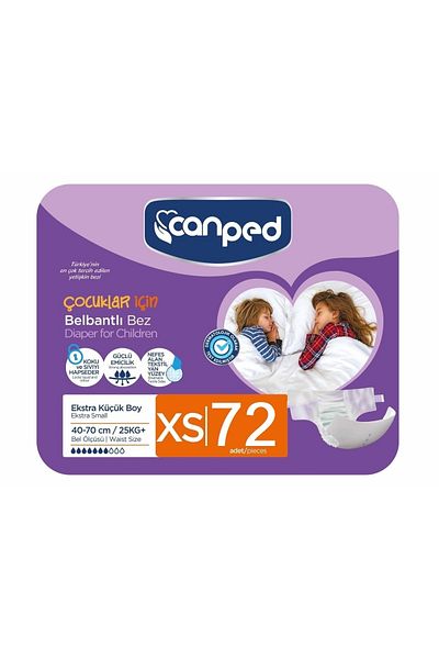 Canped Extra Small Size Children's Diapers with Waistband and Textile Surface (xs) Pack of 72