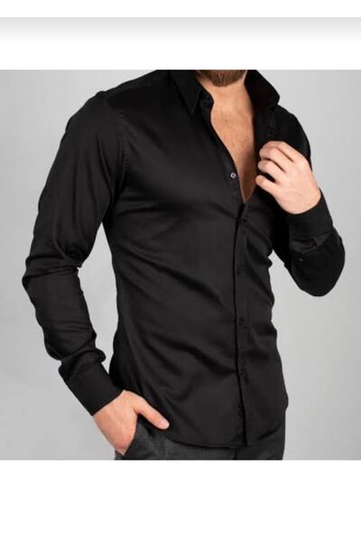 Genel Markalar Saten C.s.s Siyah Slim Fit Gömlek