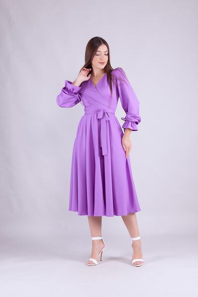 Bidoluelbise Rochie de damă cu mânecă lungă, cu guler dublu, lungime midi