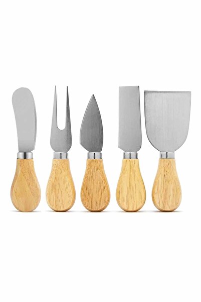 Genel Markalar Bambu Saplı Paslanmaz Çelik 5'li Peynir Bıçağı Seti - Kahvaltı...