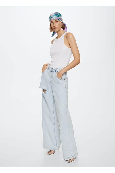 MANGO Woman Pantaloni de blugi cu picioare largi cu detaliu rupt decorativ