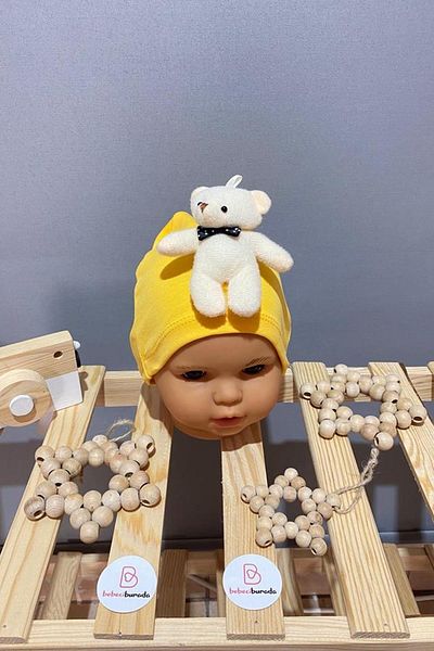 BEBECİBURADA Baby Boy Combed Cotton Beanie with Teddy Bear 0-12 Months