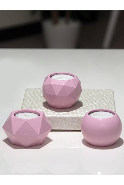 Genel Markalar Tealight Beton Mumluk Set 3 Lü Soft Pembe