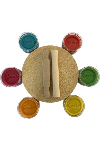 Okapi 6 Renk Doğal Hamur Premium Kavanoz Ve Masa Merdane Seti