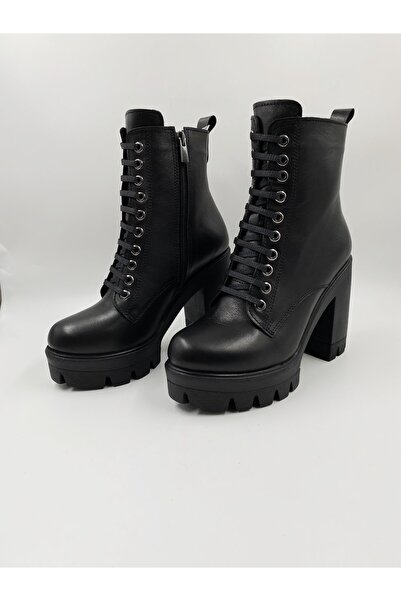 Impero Kadın Siyah Hakiki Deri Yüksek Kalın Topuklu Bot