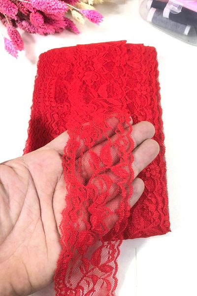 Hobigram Red Lycra Lace Trim Lace 1 Meter – Decorative Ribbon, Stylish Design, Women's Accessory – De