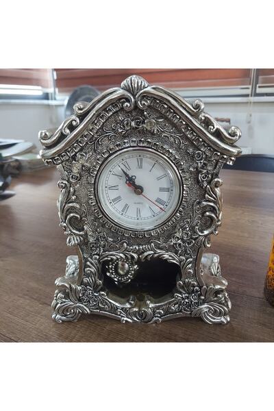 Antik Market Sarkaçlı Şömine Saati Gümüs Kaplama