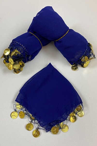 ZEYMERADE Saks Mavi Şifon Gelin Damat Halay Mendili, Hediye Mendil 1 Adet, Dü...