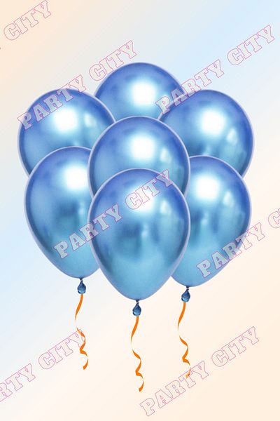 Party City 5 Pieces 12inch Chrome Blue Balloons (EXTRA BRIGHT)