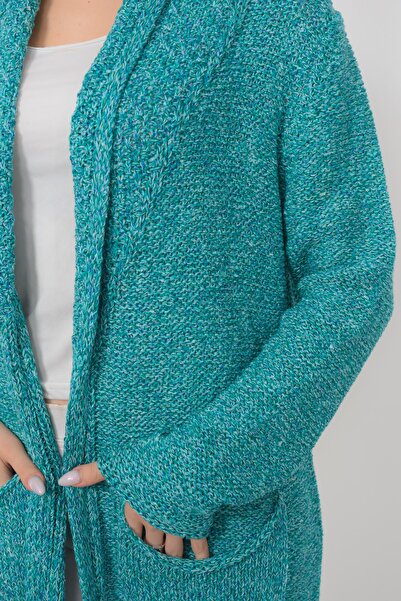 TUSSE Solid Color Sleeve Detailed Colorful Knitted Pocket Long Elegant Stylish Plus Size Knitwear Cardigan