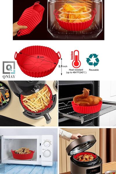 QNİAY Airfryer Mold Oil-Free Frying Hot Air Fryer Silicone Basket Mat Non-Stick Baking Oven Mat