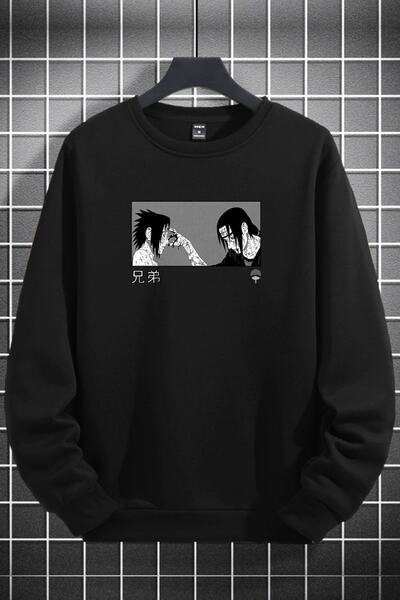 Joza Outdoors Unisex Femei Bărbați Uchiha Itachi Naruto Anime Imprimat O-Gât Negru Fleece Hanorac
