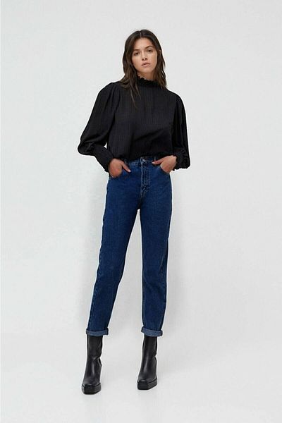 LİMABEL Polen Albastru închis Colorfast Mom Jean Femei Iubita Talie înaltă Power Lycra