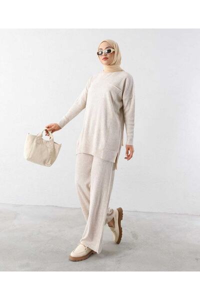 MODAMÜNASİP Γυναικείο Σετ Πλεκτό Τούνικ και Παντελόνι με Λεπτομέρεια Τσέπης