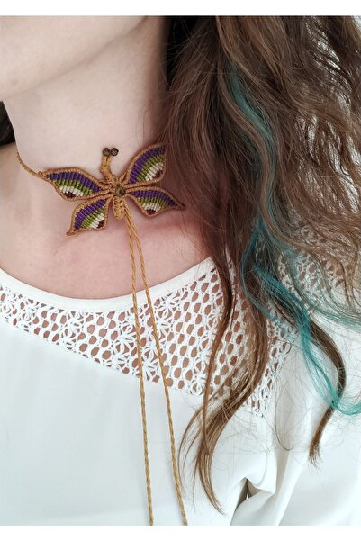 Halley Concept قلادة فراشة مكرامية مصنوعة يدويًا