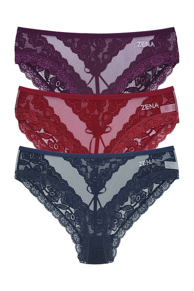 Zena Set de pantaloni de damă din tul din 3 piese cu dantelă, cu fundă pe spate