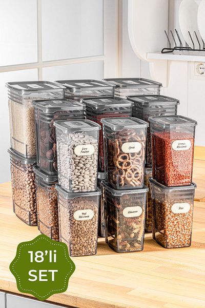 Vienev Set of 18 with Label Strip Mega Size Food Storage Container 6x(1.25 Liter, 2 Liter, 3.5 Liter) Anthracite