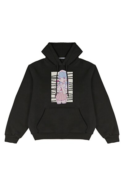Welly Jones Unisex Nurse Anime Printed Oversize Hooded Sweatshirt