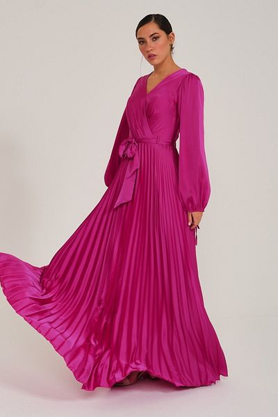 SpringStore Rochie de seară plisată cu mânecă lungă Fujya