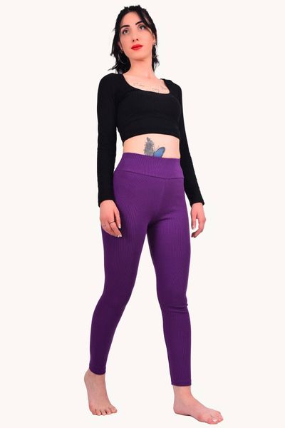 FATELLA Women's High Waist Purple Shiny Tights - Trendyol