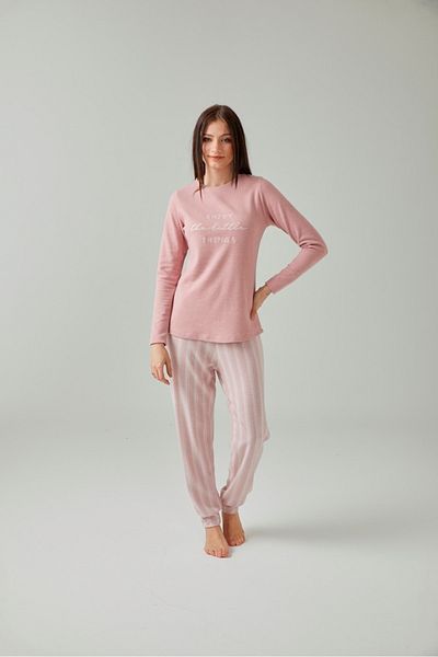 Pamuk & Pamuk Pink Ecru Striped Pajama Set